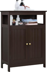 Bathroom Storage Cabinet, Wooden Free-Standing Cabinets Organizer with Adjustable Shelf & Double Doors