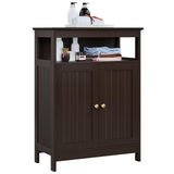 Bathroom Floor Storage Cabinet, Wooden Free Standing Storage Organizer with 2 Doors & Adjustable Shelf for Living Room,