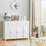 Buffet Cabinet White Sideboard Storage Cabinet with 3 Drawers & 4 Doors Adjustable Shelves