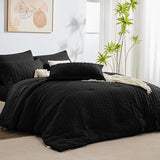 King Comforter Set with Sheets White Seersucker Bed in a Bag 7-Pieces All Season Bedding Sets