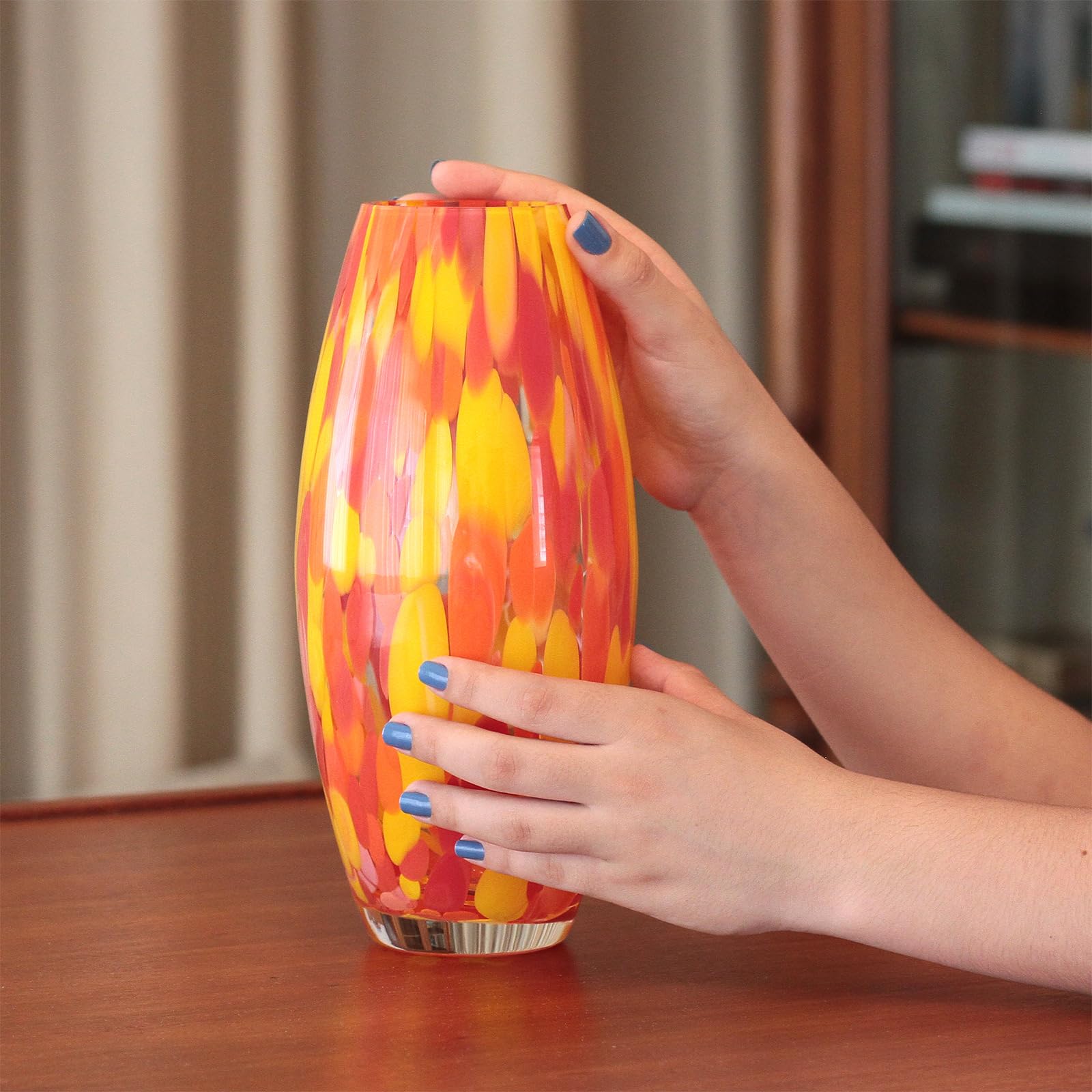 Glass Vase Orange/Yellow Confetti Hand Blown Murano-Style Art Glass