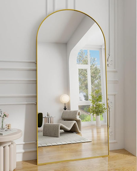 34"x76" Arched Full Length Mirror, Black Large Floor Mirror with Aluminum Alloy Frame Standing Hanging or Leaning Wall-Mounted Mirror