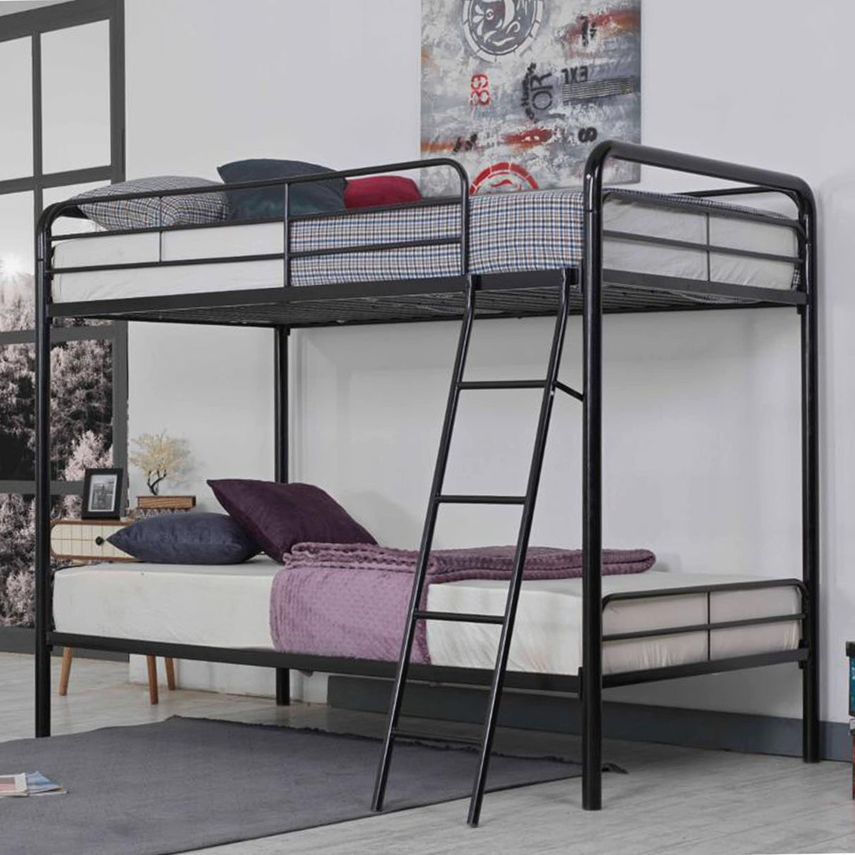 Twin Over Twin Metal Bunk Bed in Black