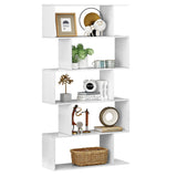 5-Tier Geometric Bookcase, Freestanding S Shaped Bookshelf, Modern Multifunctional Display Shelves