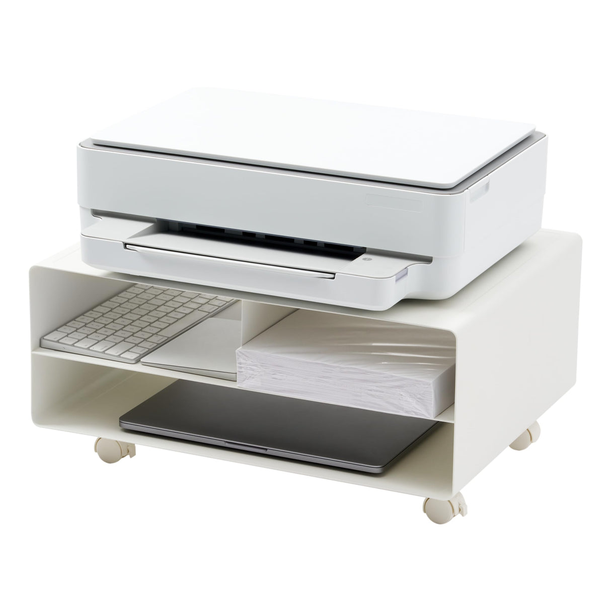 Home Desktop Printer Stand - Computer Accessory Office Organizer Steel One Size White