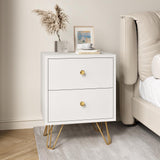 6 Drawer Dresser and Night Stand Sets for Bedroom, Two Drawers Nightstand Set of 2 & 6 Drawer Dresser with Gold Handle, Modern White and Gold Dresser Set (3 Piece)