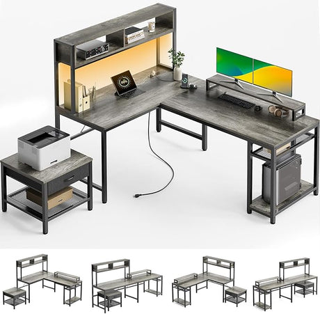 Standing Desk Adjustable Height with 4-in 1 Electical Outlet, L Shaped Electric Standing