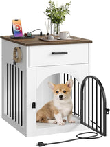 Wooden Dog Crate Furniture with Charging Station & Storage