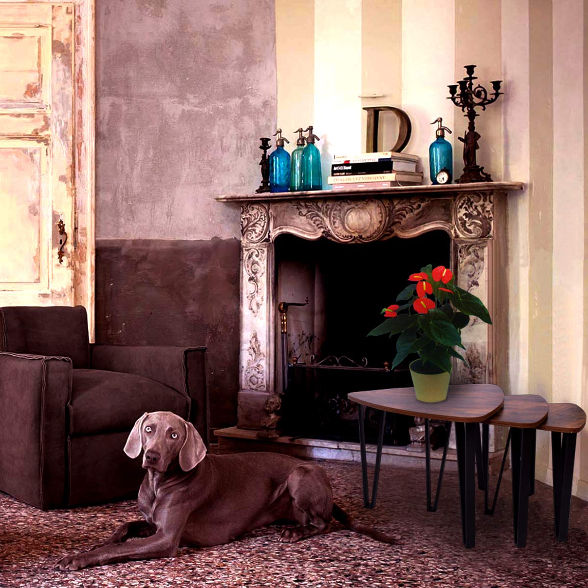 3pcs Industrial Nesting Triangle Coffee, End, Console Tables