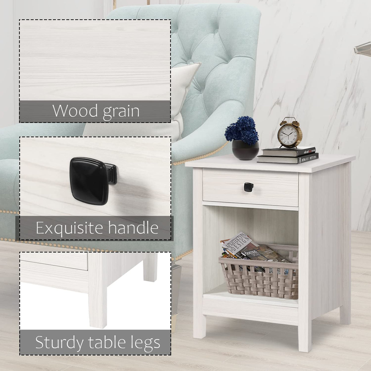 Dresser and Nightstand Set - 3 Pieces Bedroom Set with 7 Drawer Dresser and 1 Drawer