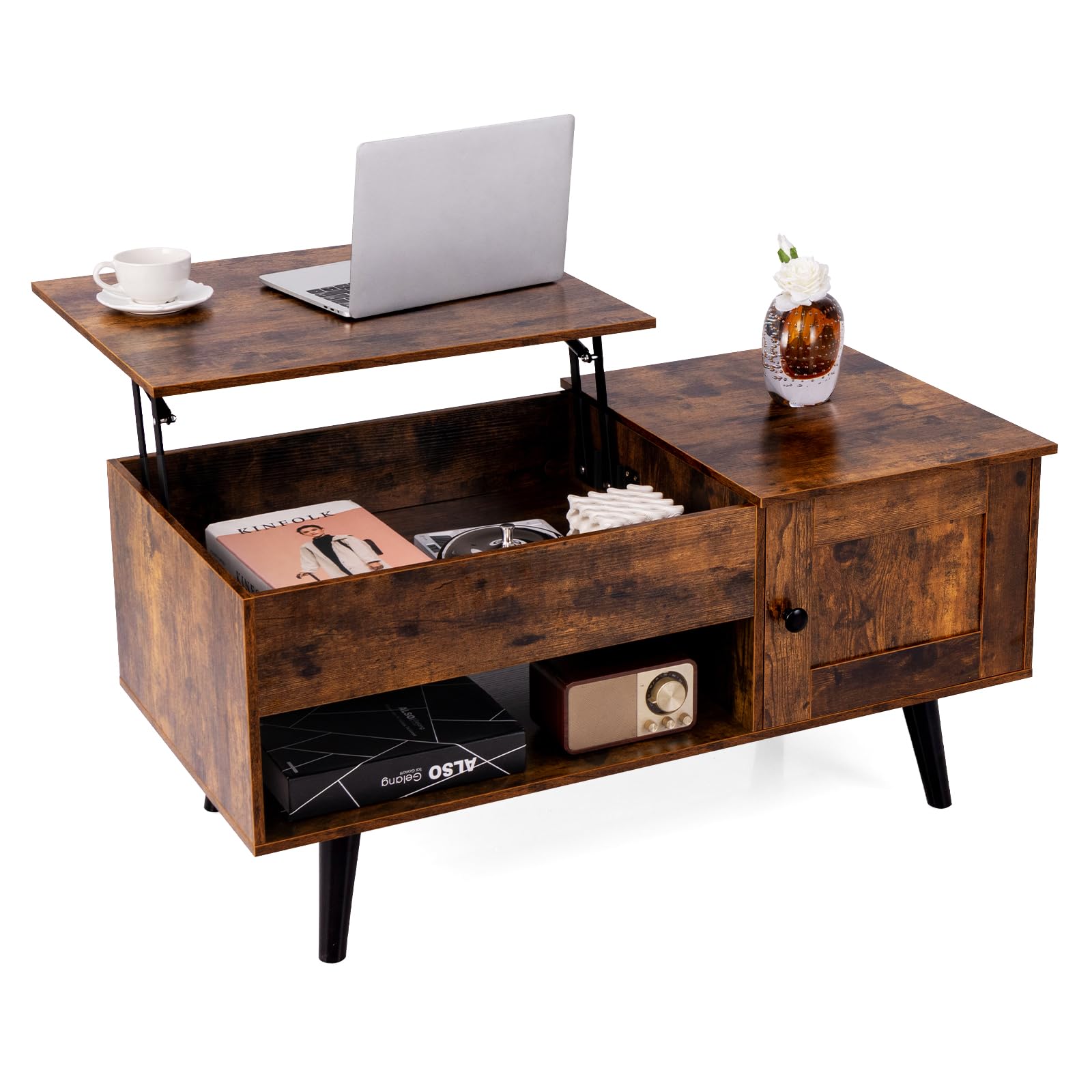 Lift Top Coffee Table, Modern Cocktail Table with Hidden Compartment