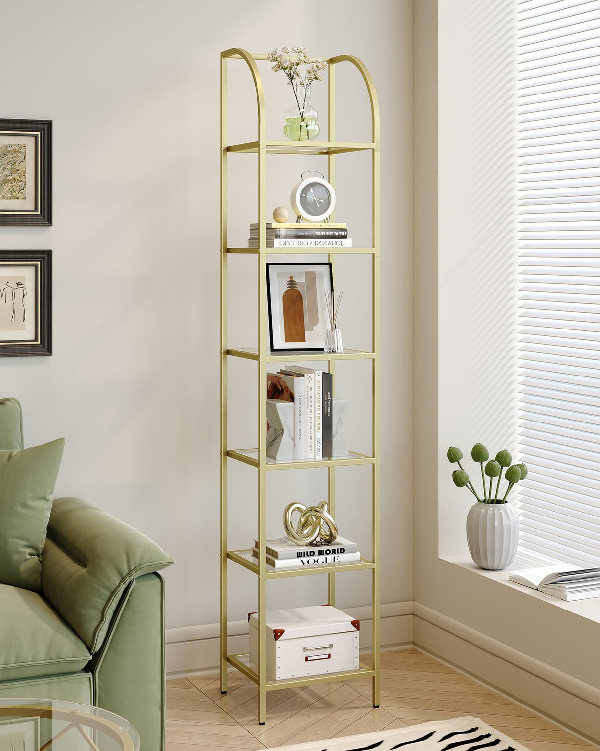 Bookcase Bookshelf, Tempered Glass Arched Bookshelf for More Storage