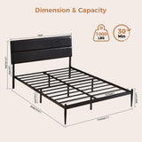 Queen Size Platform Bed Frame with Upholstered Headboard - Dark Black