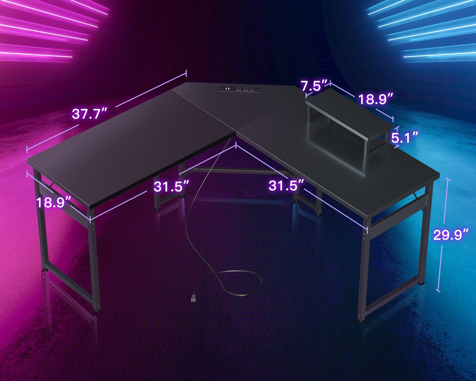 51 inch L Shaped Gaming Desk with Power Outlets and USB Port, Corner Desk Gaming Table
