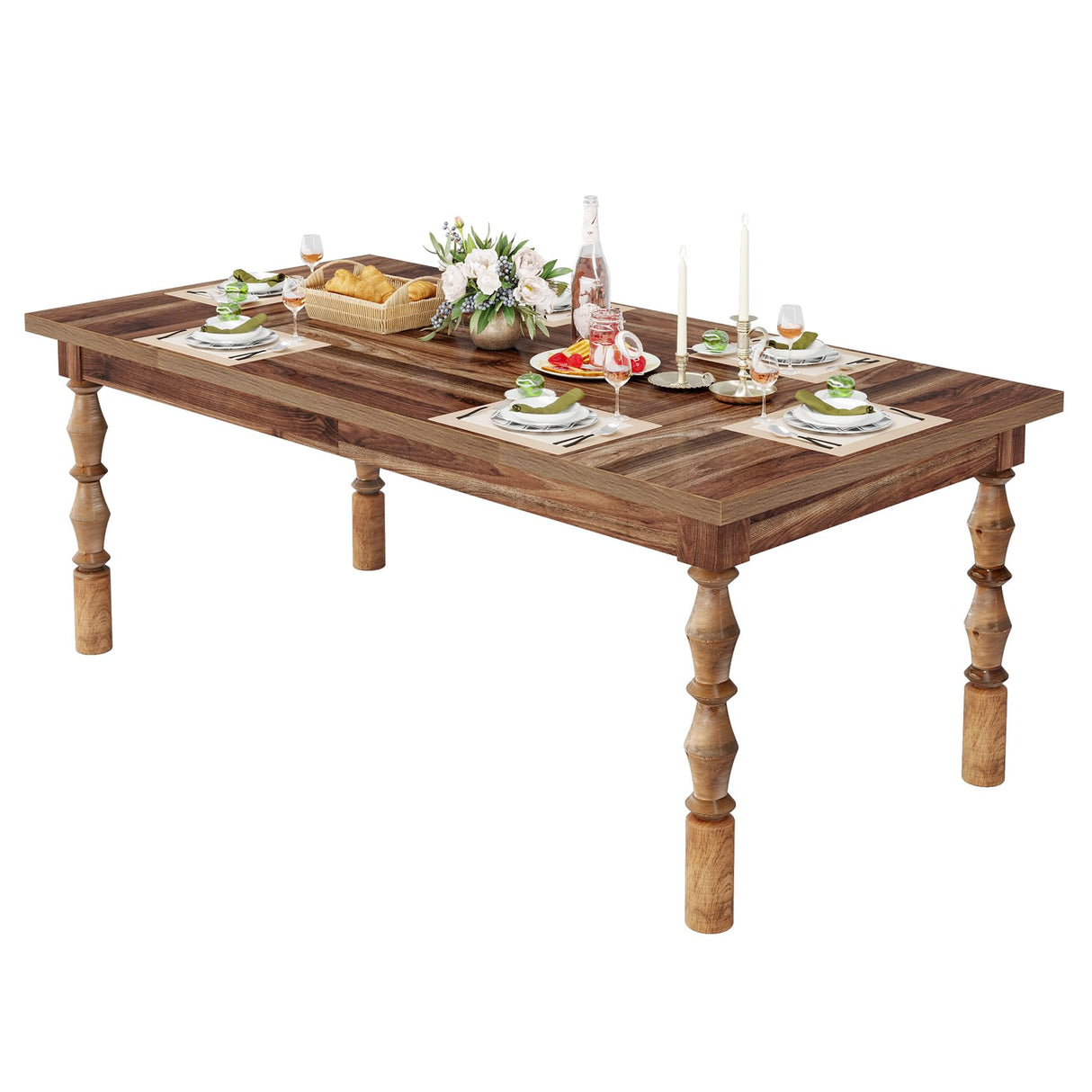 62” Wood Dining Table for 4-6 People, Farmhouse Large Rectangle Kitchen Table,