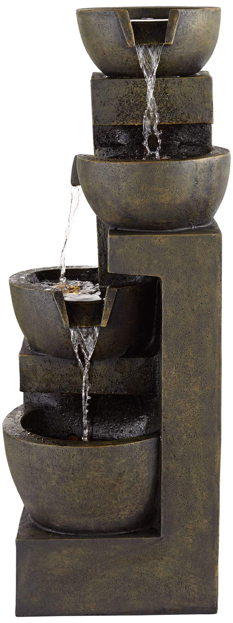 Four Bowl Rustic Outdoor Floor Water Fountain 42" High with LED Light Cascading Decor