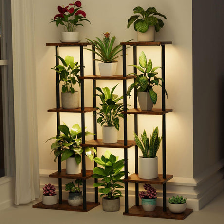 Plant Stand Indoor with Grow Lights, 6 Tiered Metal Plant Shelf, 40" Tall Plant Stand