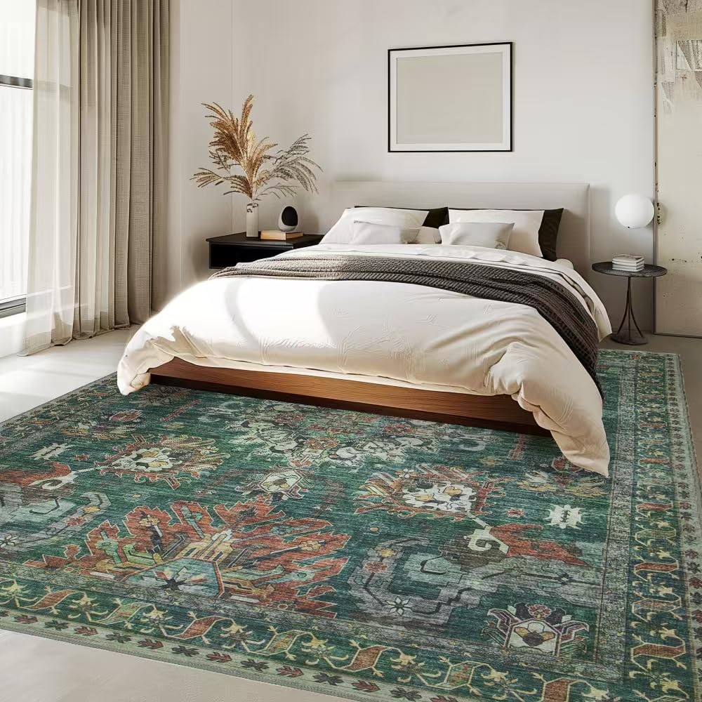 Area Rug for Living Room Machine Washable Rug for Bedroom Vintage Rug Non-Slip Backing Dinning
