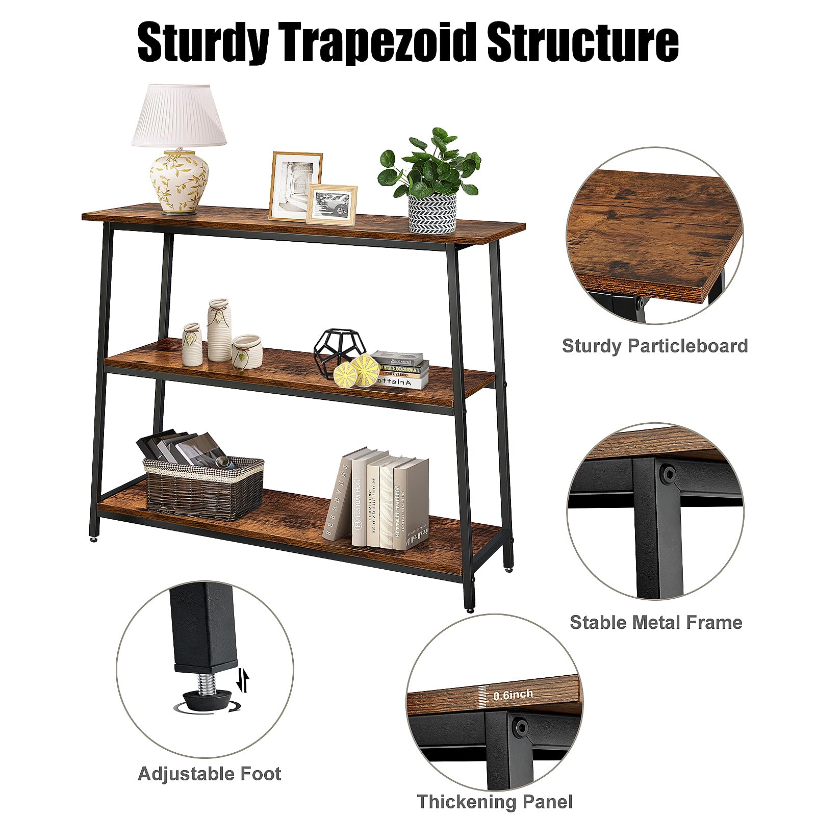 Narrow Console Table, Behind Couch Table, 39.4 Inch Sofa Table, 3-Tier Entryway Table,