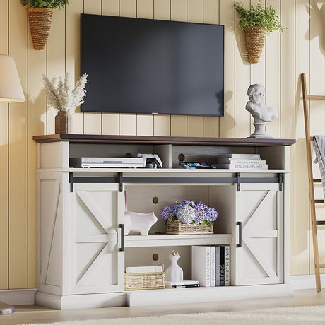 66" Farmhouse TV Stand for 75 Inch TVs, 40" Tall Entertainment Center with Sliding Barn