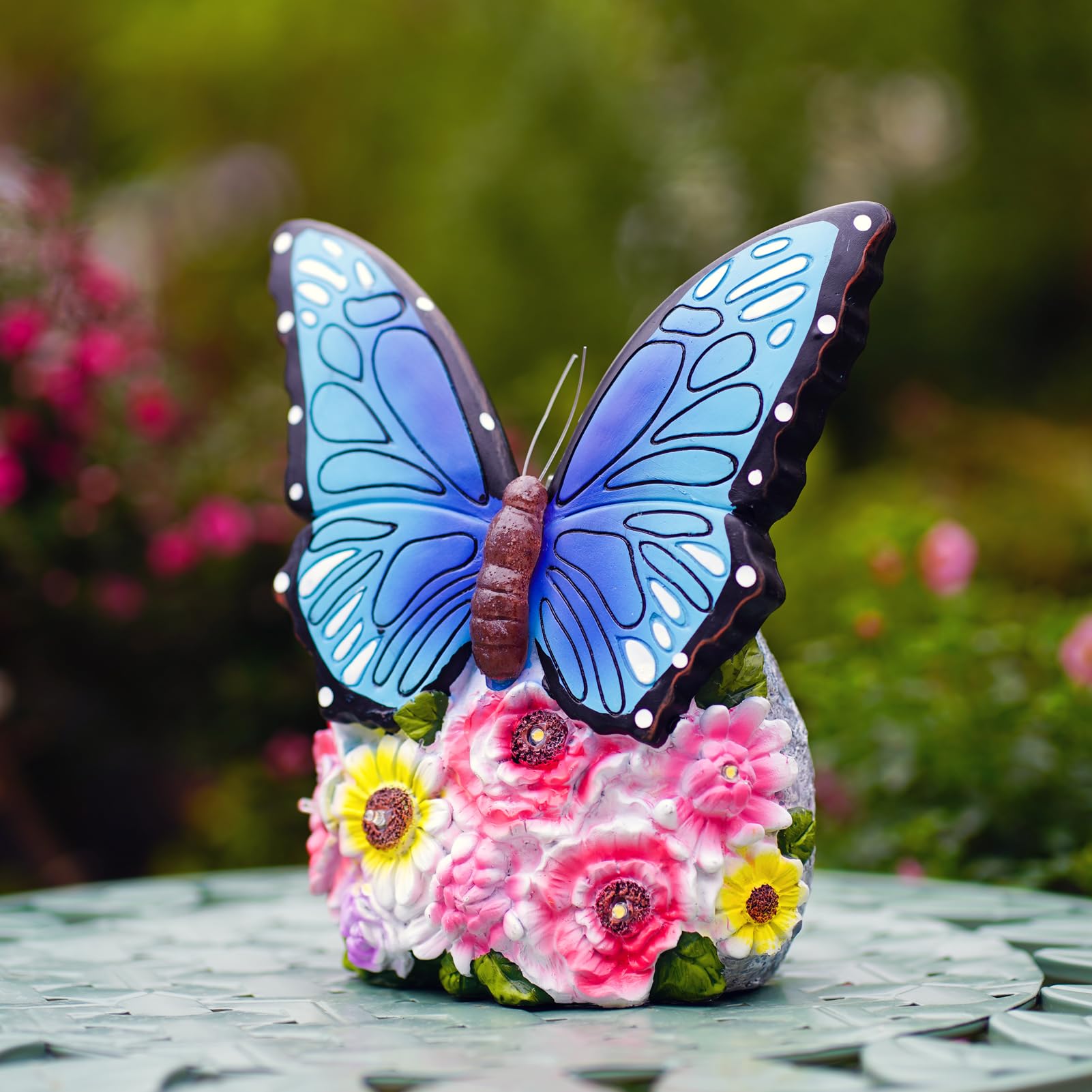 Pohabery Garden Statues Butterfly Decoration Resin Solar Butterfly Light Outdoor Decorations Garden Decoration Gifts for Mom