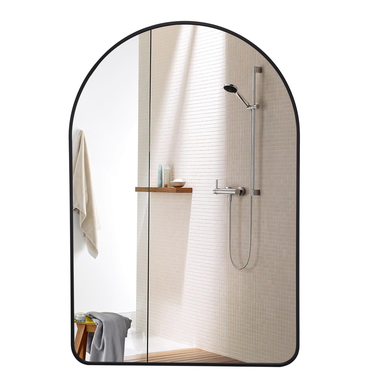 Black Mirror 24"x36" Arched Mirror Black Vanity Wall Mirror, Wall Mounted Mirror