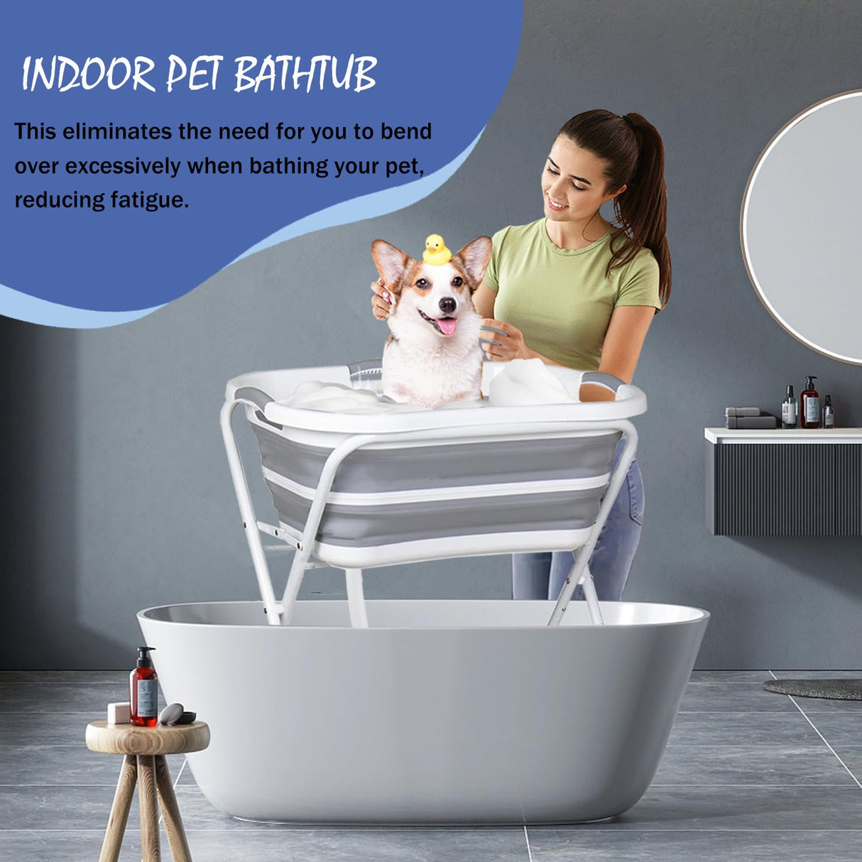 Portable Dog Bath Tub - Collapsible Elevated Pet Washing Station