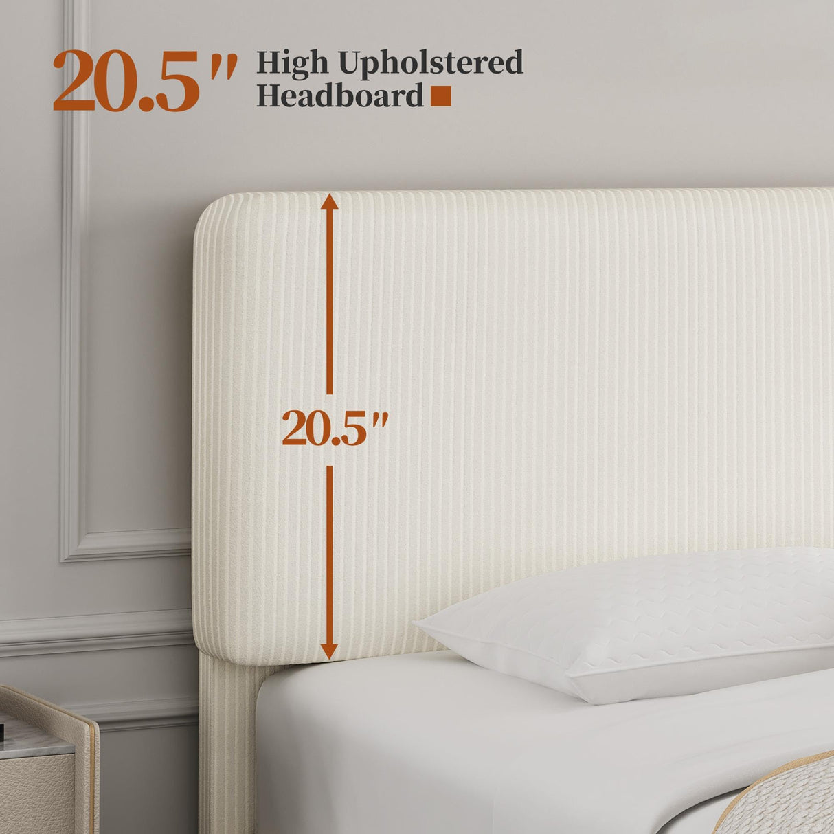 Queen Bed Frame with Adjustable Chenille Upholstered Headboard