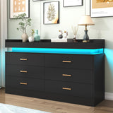 6 Drawer Dresser with LED Light, Modern Chest of Drawers for Close