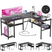 Reversible L Shaped Computer Desk with Power Outlets and USB Charging Ports