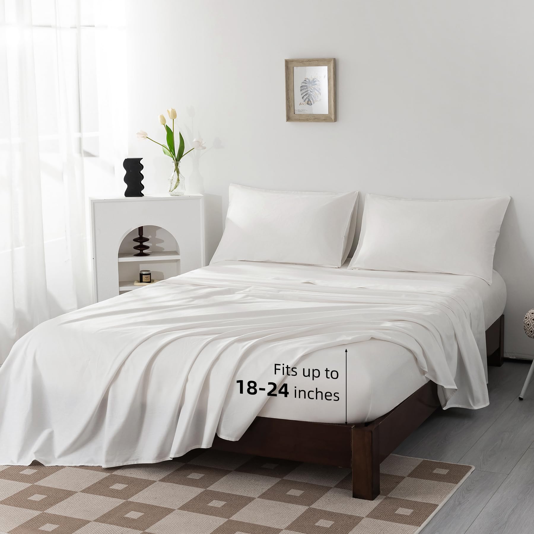 100% Egyptian Cotton Sheets Queen Size Set 18"-24" Extra Deep Pocket
