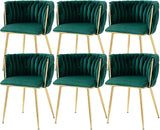 Modern Velvet Dining Chairs Set of 4, Woven Dining Room Chairs with Gold Metal Legs