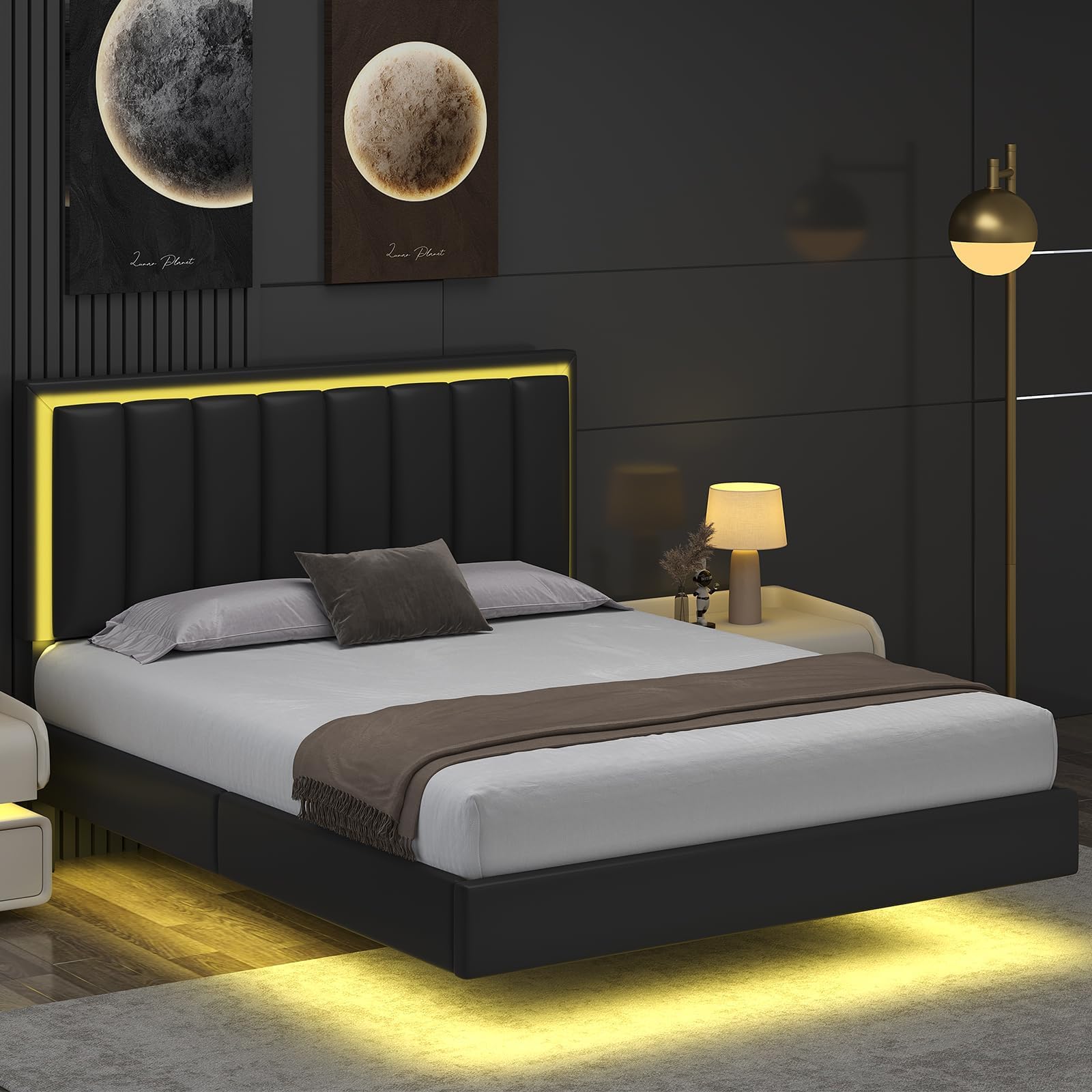 Queen Floating Bed Frame with RGB LED Lights