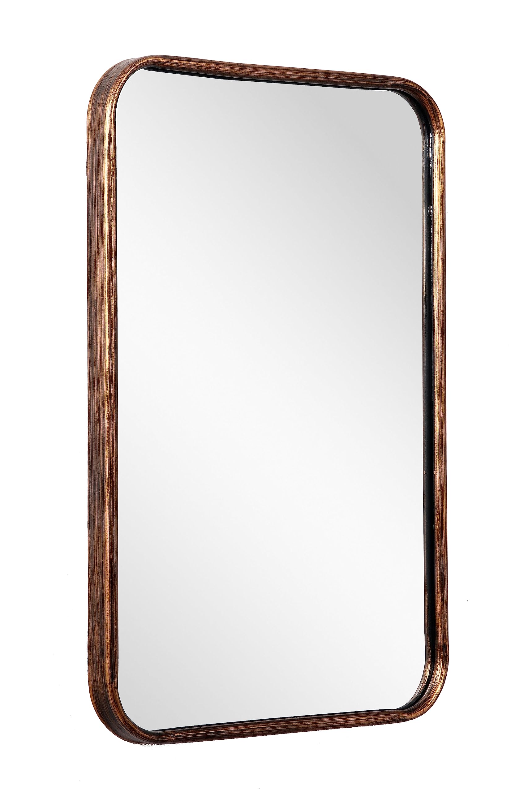 Rectangle Wall Mirror with Rounded Corner Gold Metal Frame Rectangular
