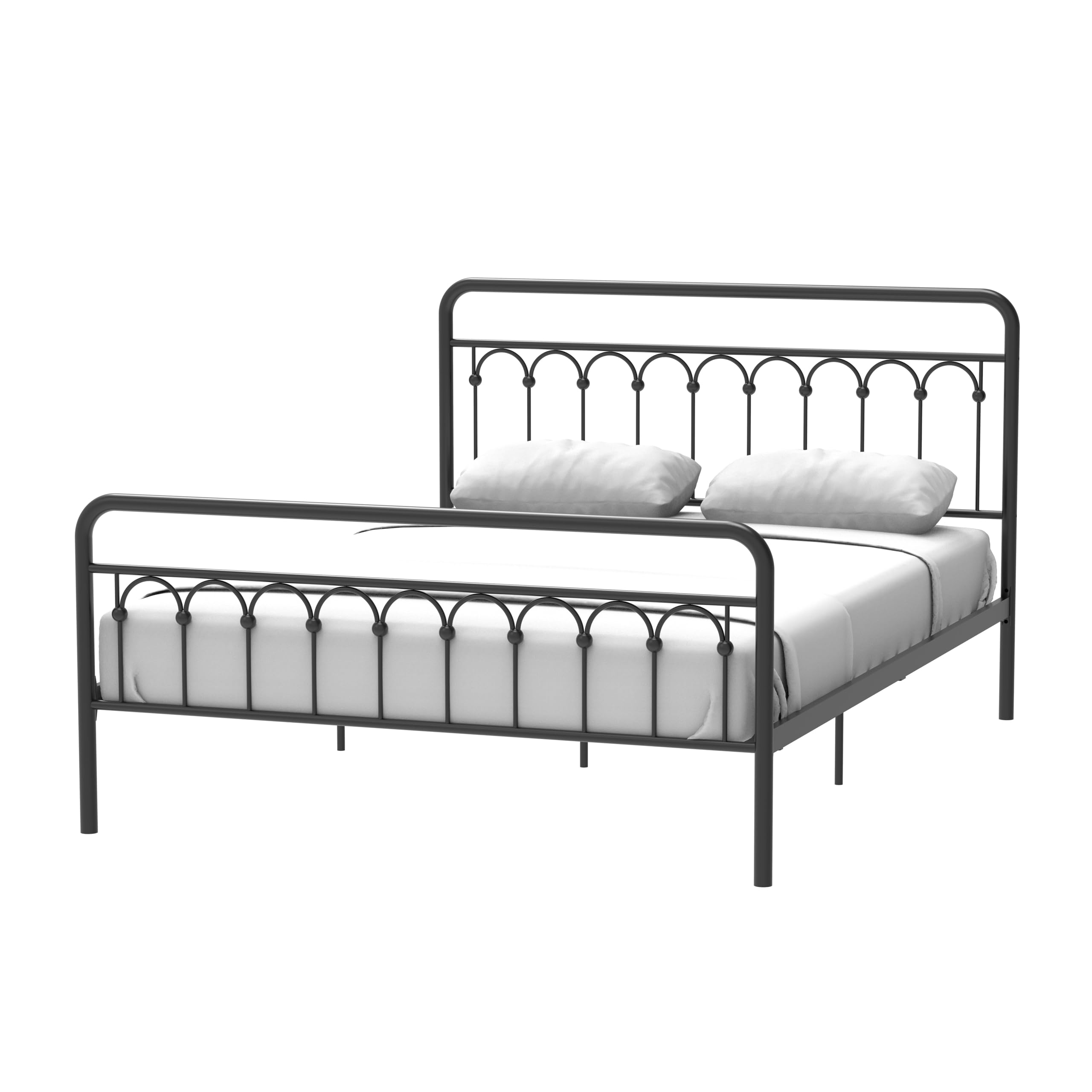Vintage Queen Metal Bed Frame with Headboard and Footboard Platform