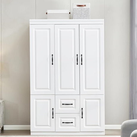 74.2" Tall 4-Doors 4 Drawers White Wardrobe Armoire Closet