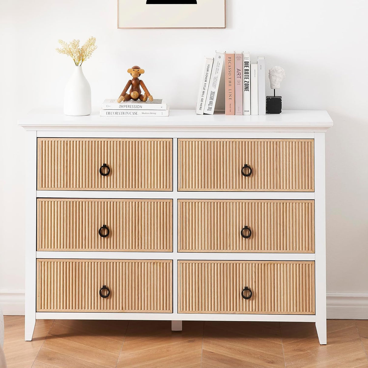 Dresser with 6 Drawer Modern Wooden Dresser - 3-Tier Drawer Chest