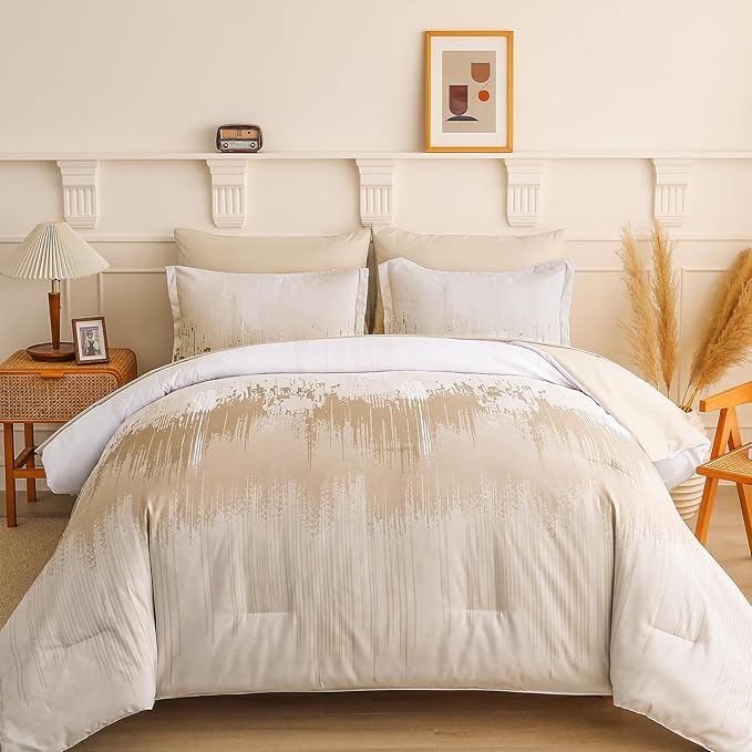 Comforter Set King, Thanksgiving Burnt Orange 7 Pieces Bed in a Bag Abstract Gradient