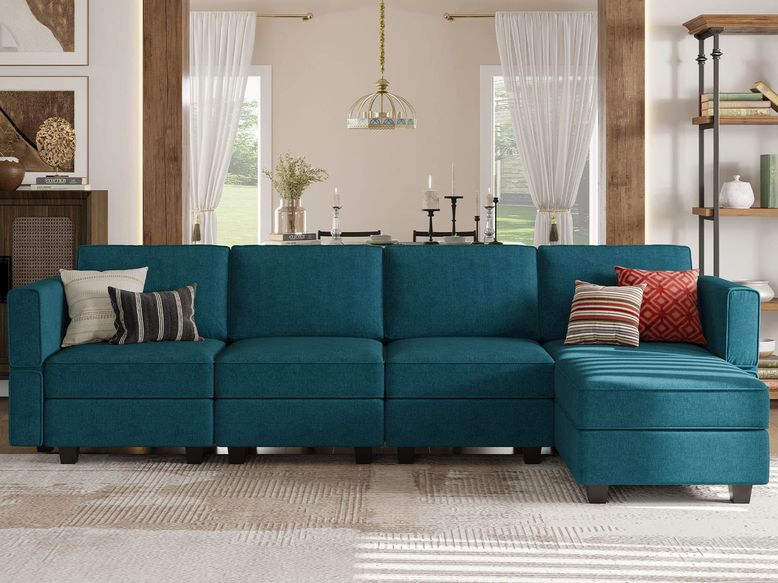 L-Shaped Sofa with Storage Seat Fabric Modular Sectional
