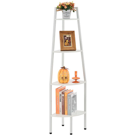 Corner Shelf, Industrial 4-Tier Corner Bookshelf, Rustic Corner Ladder Shelf