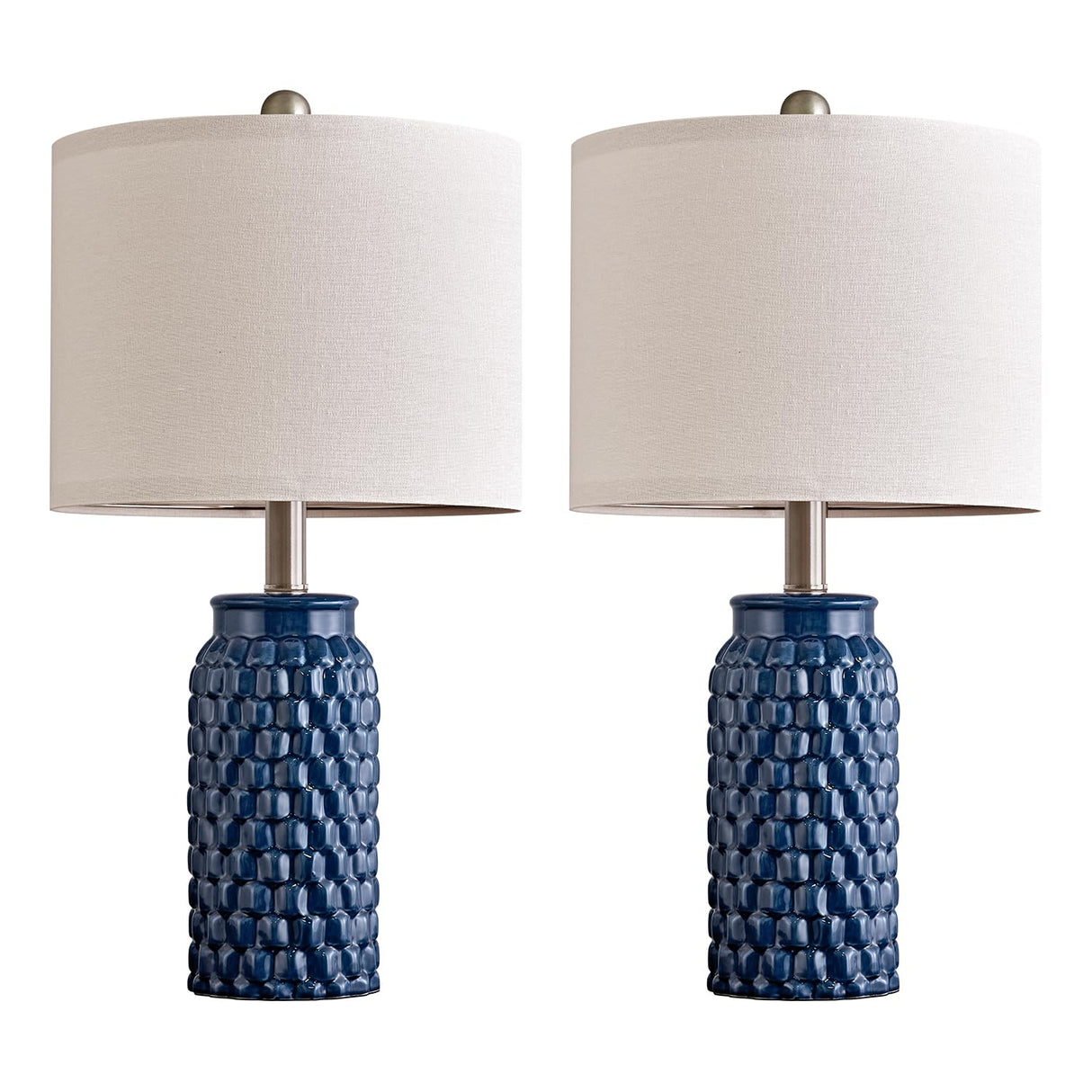 20.5 inches Modern Ceramic Dark Blue Bedside Lamp Set of 2 for Bedroom