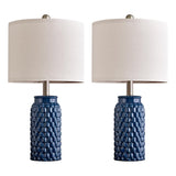 20.5 inches Modern Ceramic Dark Blue Bedside Lamp Set of 2 for Bedroom