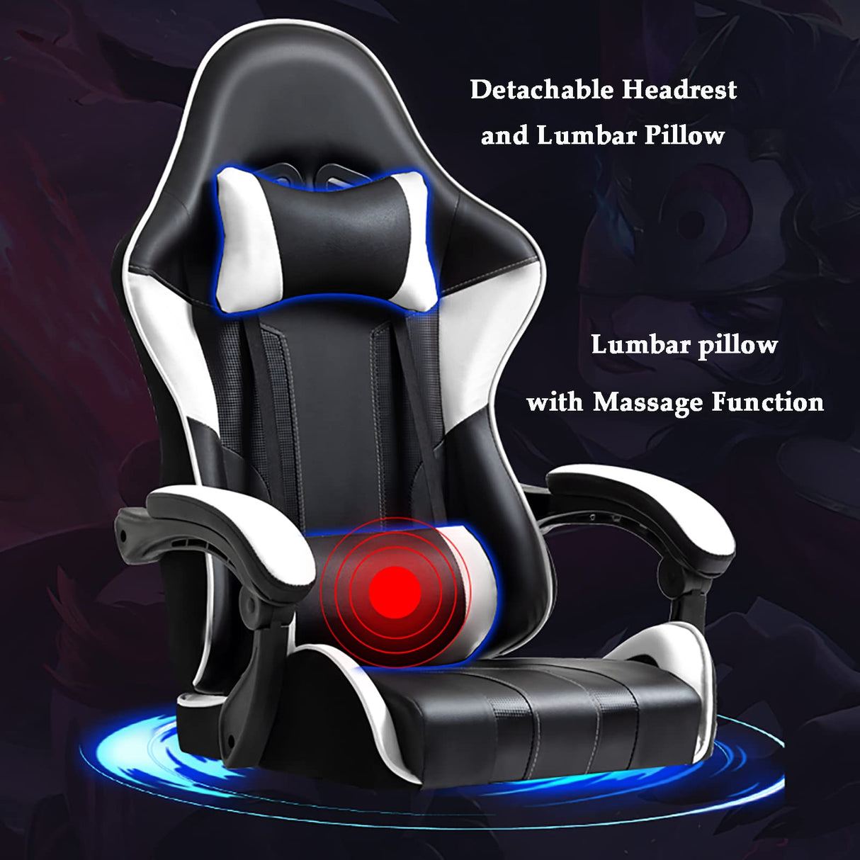 Gaming Chair with Footrest Massage Lumbar PillowAdjustableHeight