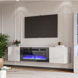 Floating TV Stand with 36" Electric Fireplace, High Gloss Finish Wall Mounted