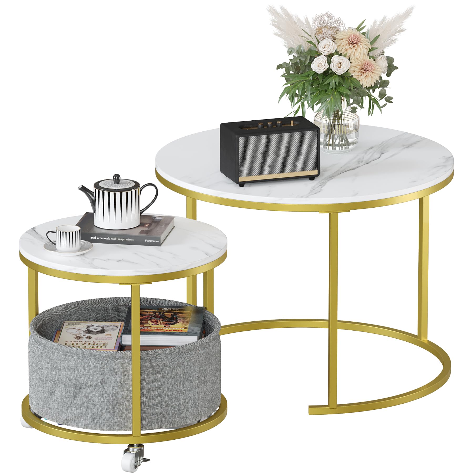 Bamboo Nesting Triangle End Table,Set of 2 Coffee Table Modern Minimalist Side Table