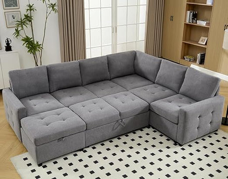 Modular Sectional Sofa with Pull Out Couch Bed, Convertible U Shaped Sofa