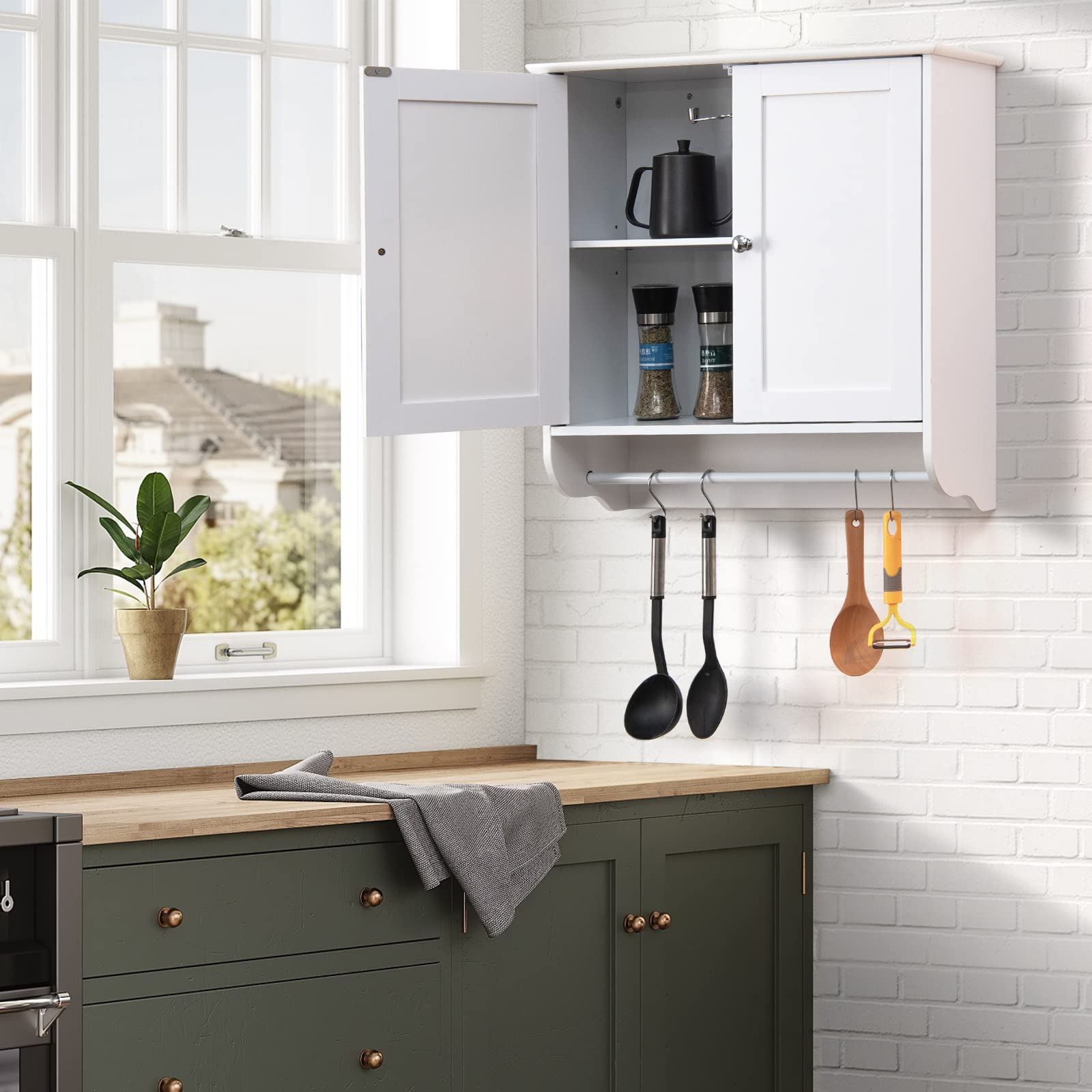Wall Mounted Bathroom Cabinet with Towel Bar, Hanging Over The Toilet Storage Cabinet