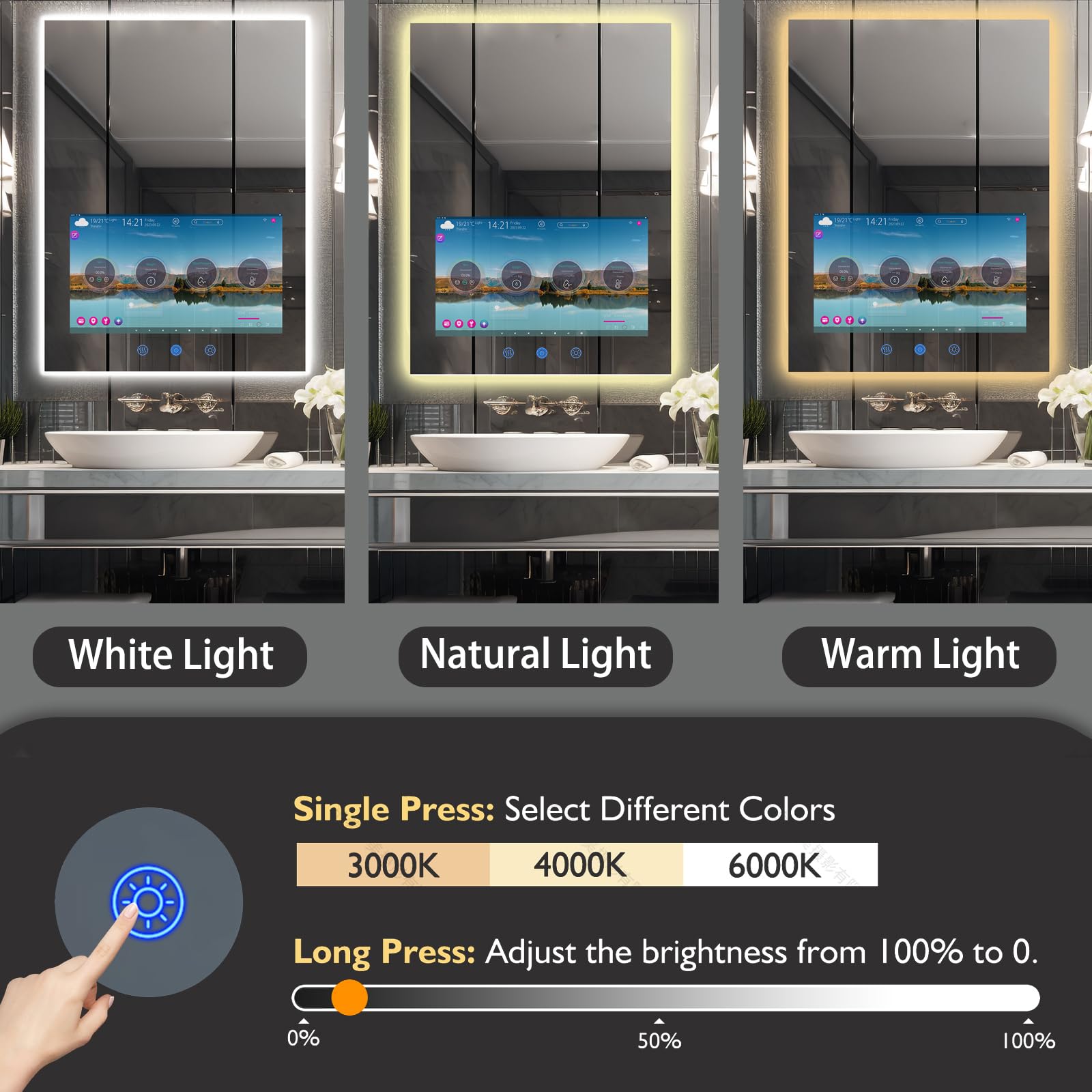 24x32 Inch Smart Bathroom Vanity Mirror with Touch Screen & LED Lighting