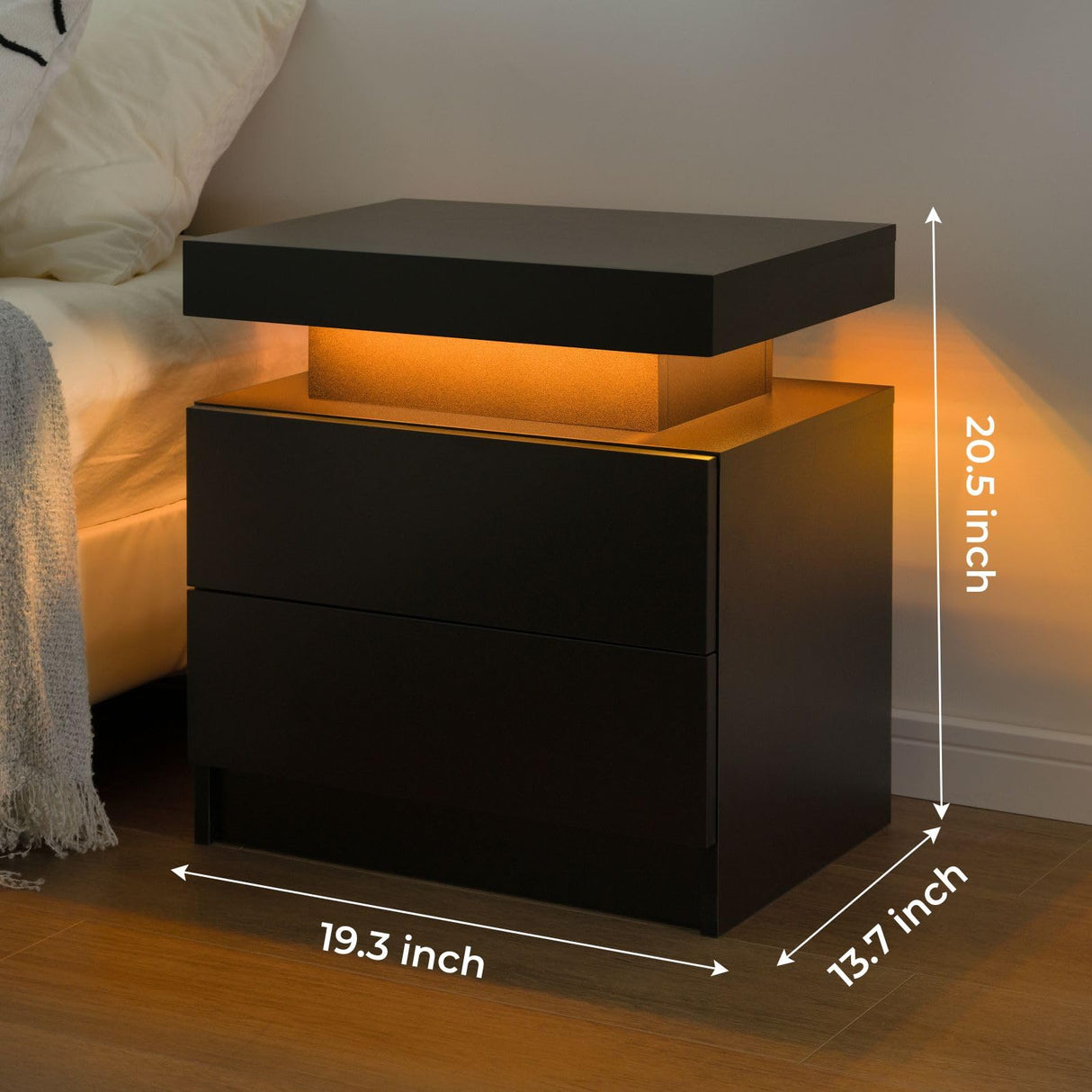 Nightstand Set of 2 LED Nightstand with 2 Drawers, Bedside Table with Drawers