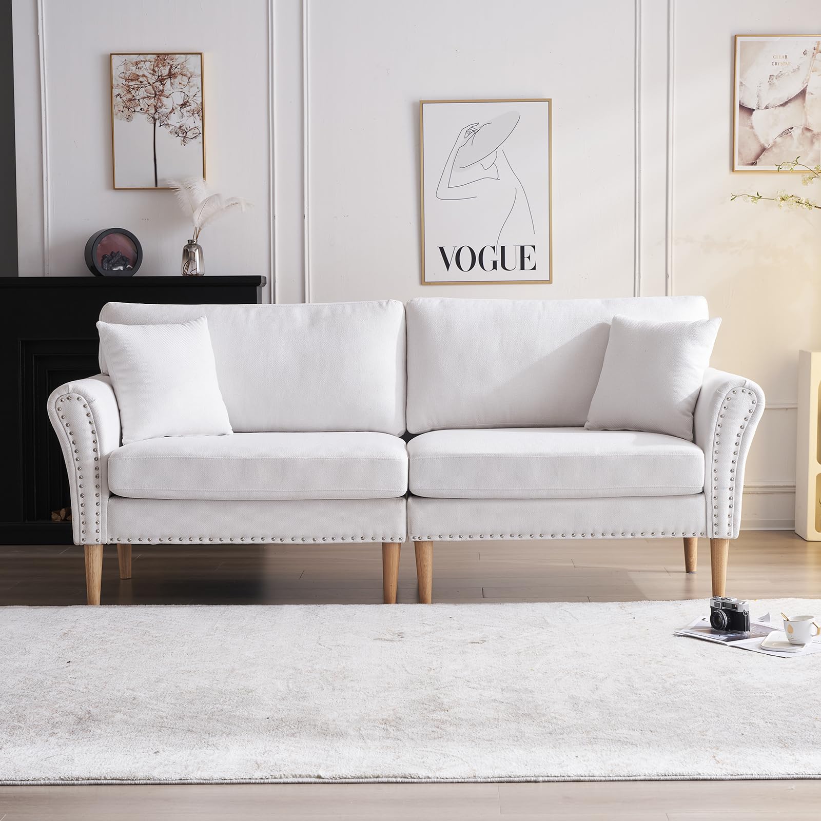 83" Sofa Couch Comfy Loveseat Sofa Mid-Century Living Room Furniture Beige Sofa